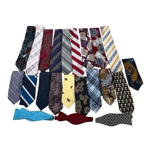 22 Silk Ties Bow Ties Vintage Multi Color Stripe Paisley  Geometric Floral Lot